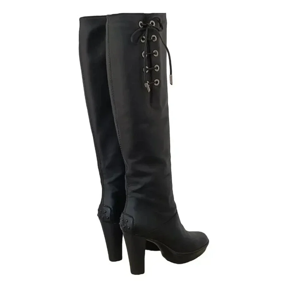 TOD'S Women's Brown Leather Knee High Tall  Riding  Boots Size 35.5 $920 Italy